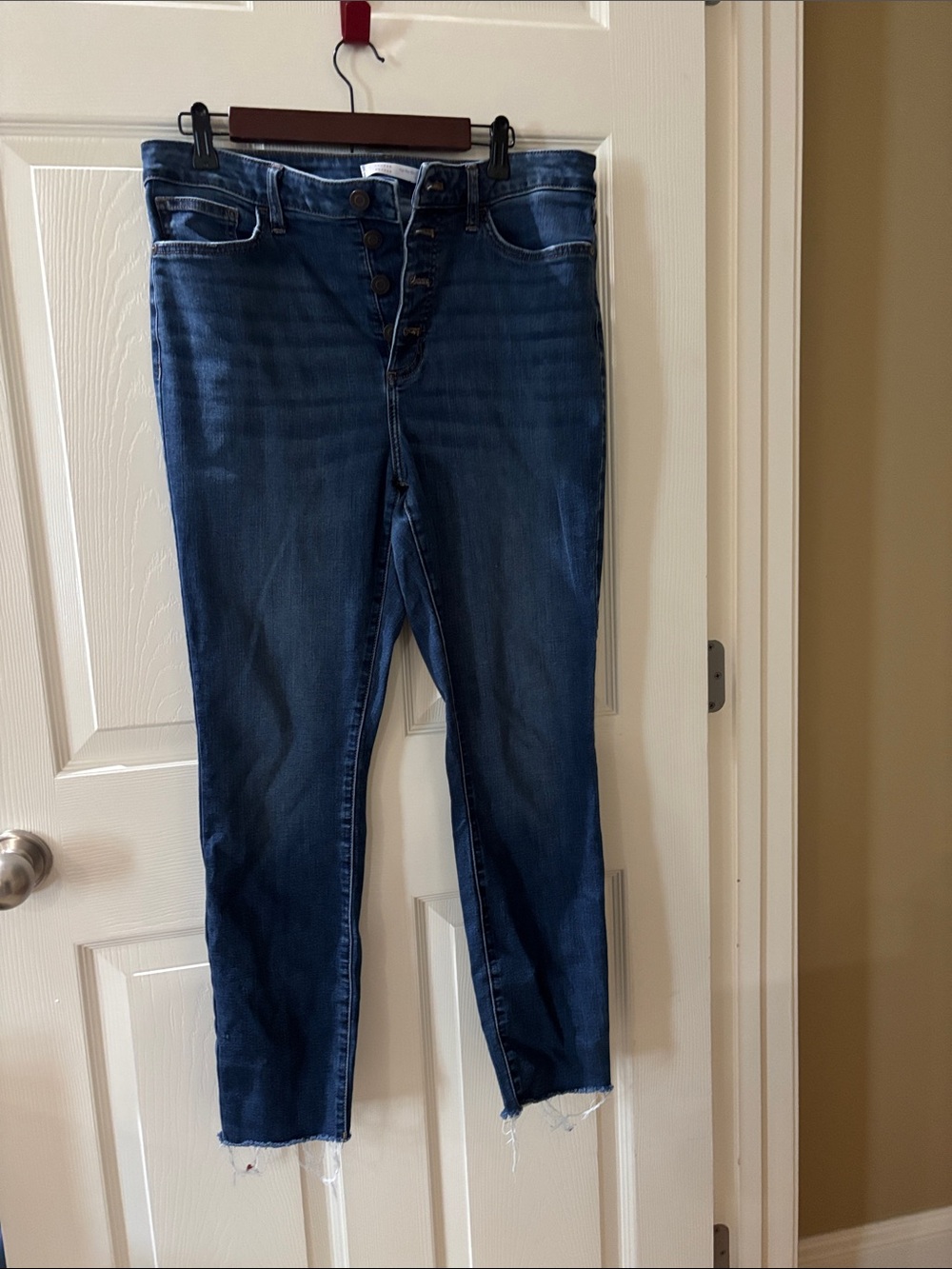 LC Lauren Conrad High Rise Skinny Medium Blue Cropped Button-Fly Jeans